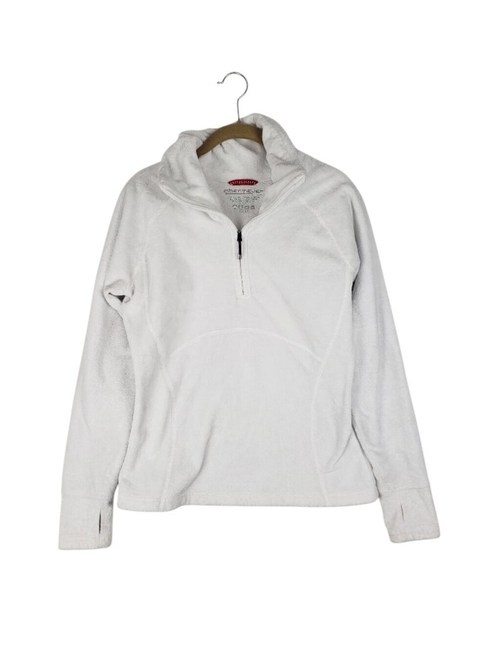Obermeyer White Furry Fleece Pullover Quarter Zip Sweater Deep Pile Womens M